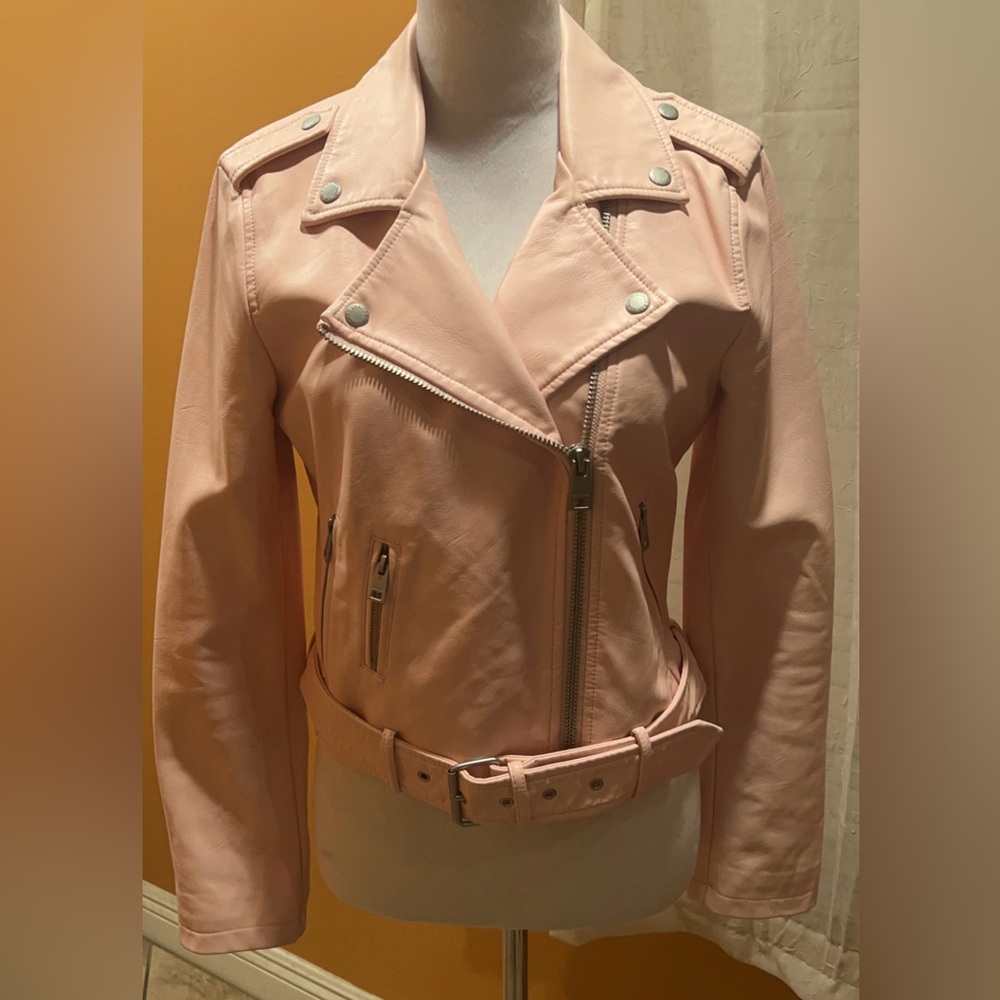 NEW | Levi’s | Women's Pale Pink Leather Jacket Coat Moto Size Small - Picture 10 of 11